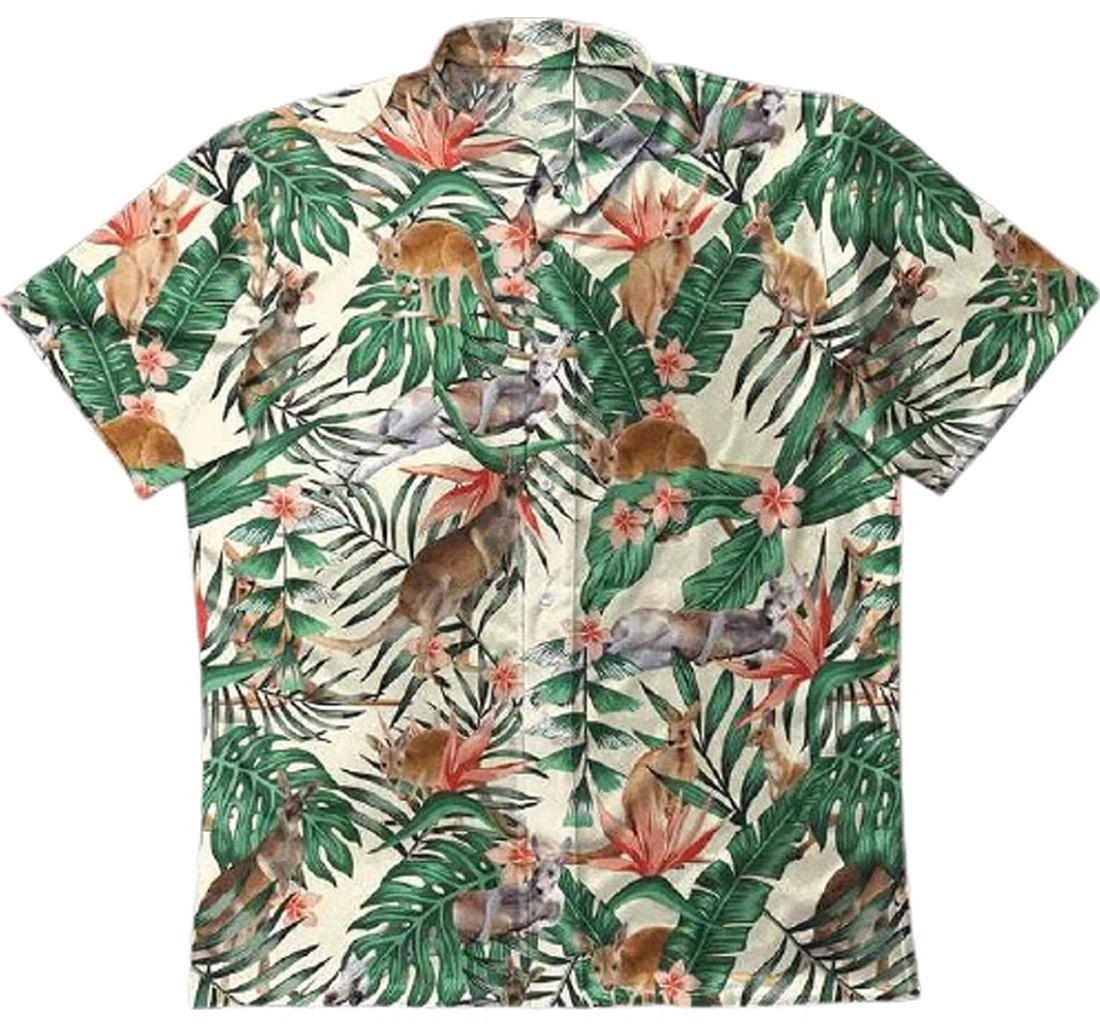 Kangaroo Color And Flower Gifts And White Hawaiian Shirt, Button Up Aloha Shirt For Men, Women