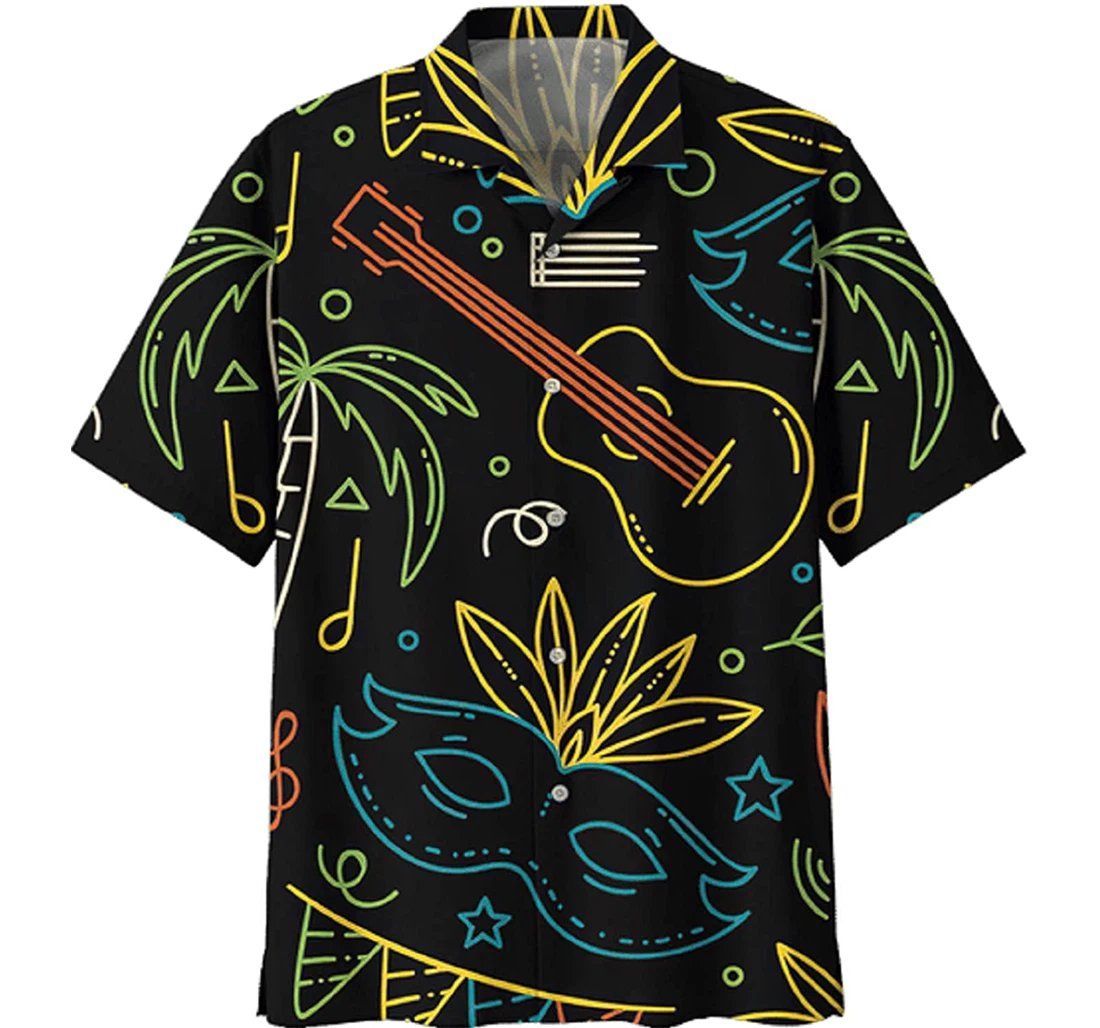 Guitar And Coconut Tree White Hawaiian Shirt, Button Up Aloha Shirt For Men, Women