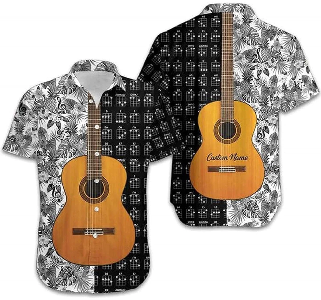 Custom Name Guitar Chords And Flower Shirts Gift And White Hawaiian Shirt, Button Up Aloha Shirt For Men, Women