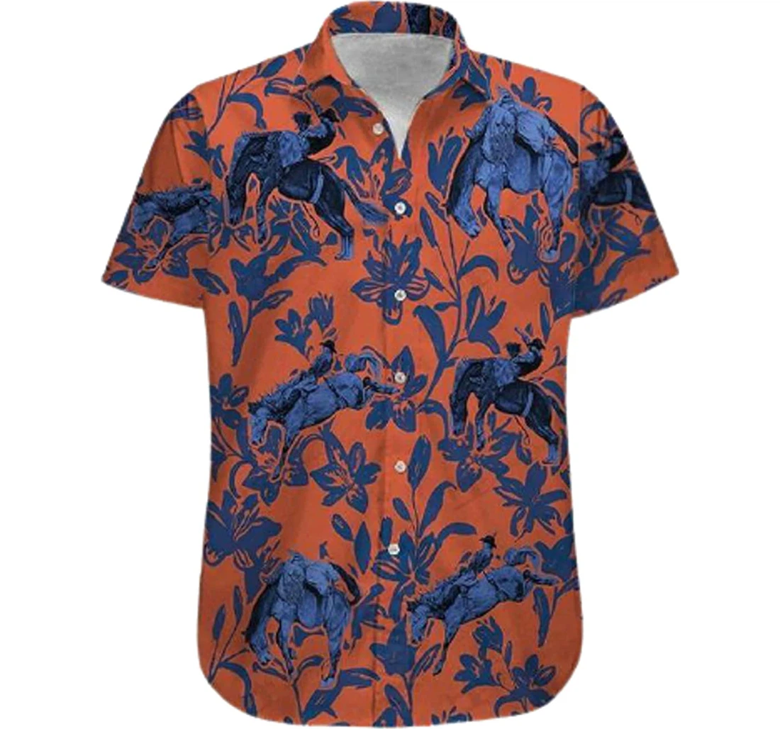 Bareback Bronc Navy Flowers Shirts Hawaiian Shirt, Button Up Aloha Shirt For Men, Women