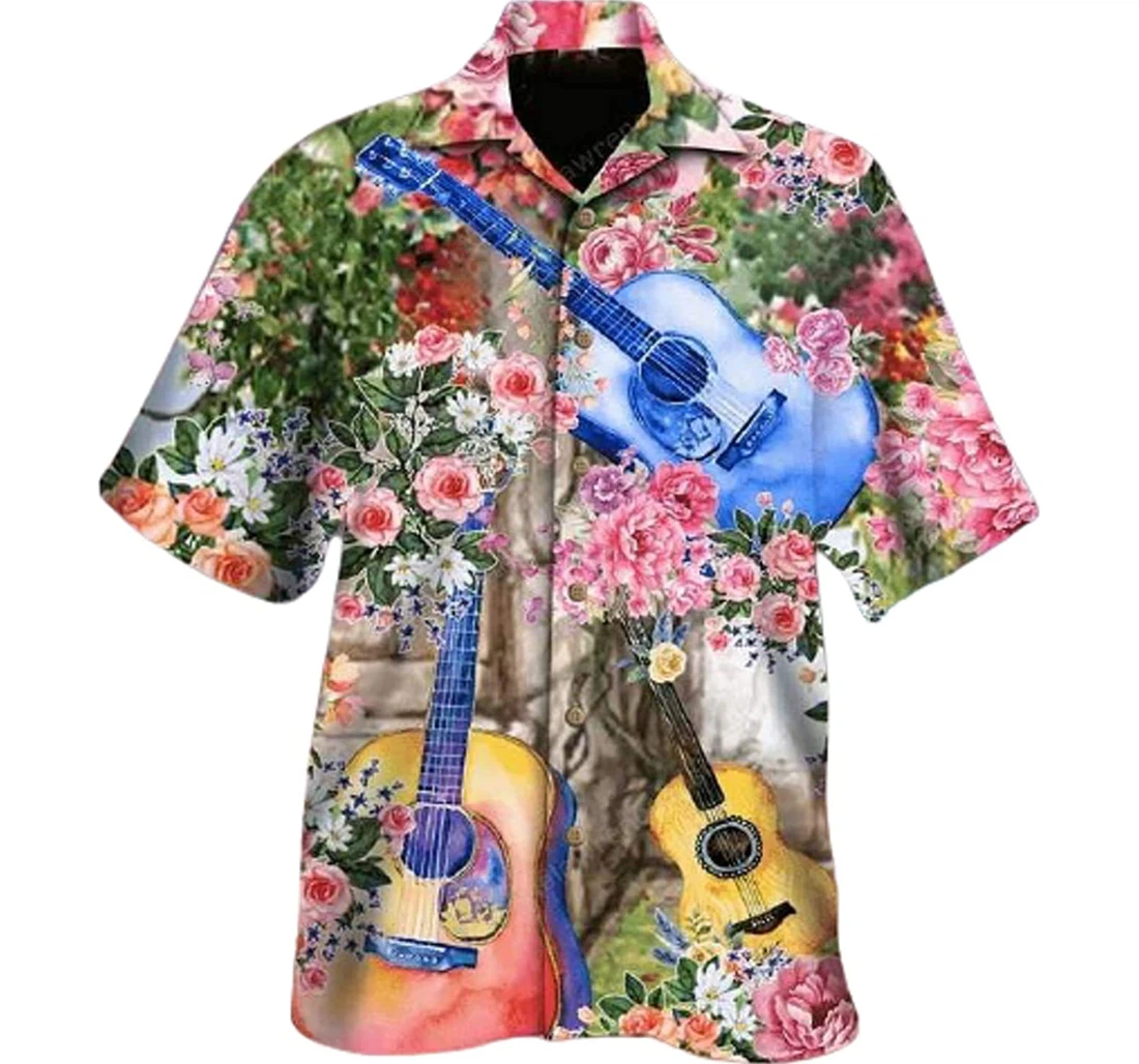 Shirts Guitar And Rose Garden, Gifts And Hawaiian Shirt, Button Up Aloha Shirt For Men, Women