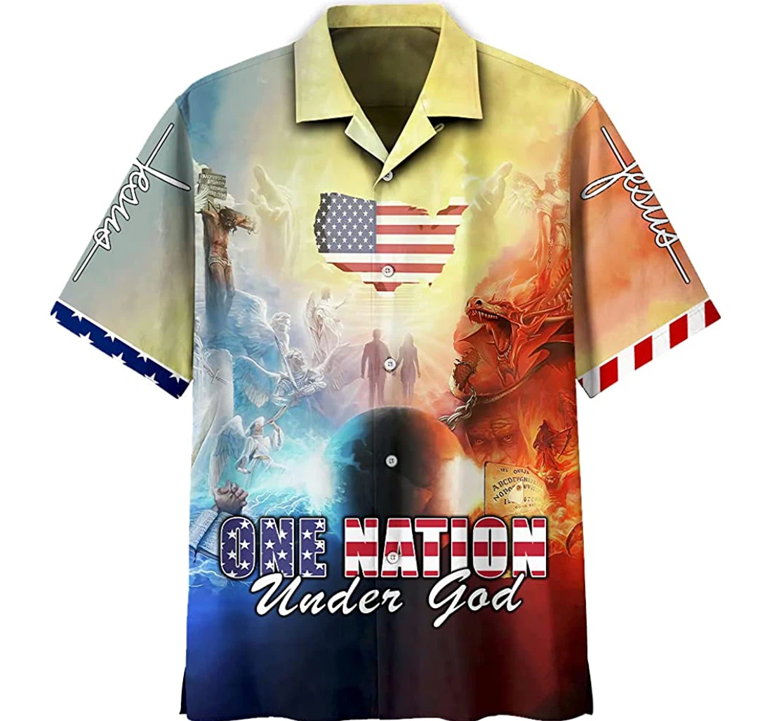 Jesus - One Nation Under God Christian White Hawaiian Shirt, Button Up Aloha Shirt For Men, Women