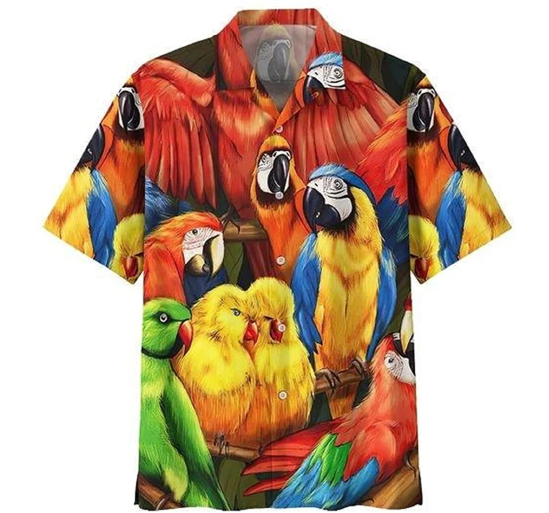 Parrot Family Colorful Gift And White Hawaiian Shirt, Button Up Aloha Shirt For Men, Women