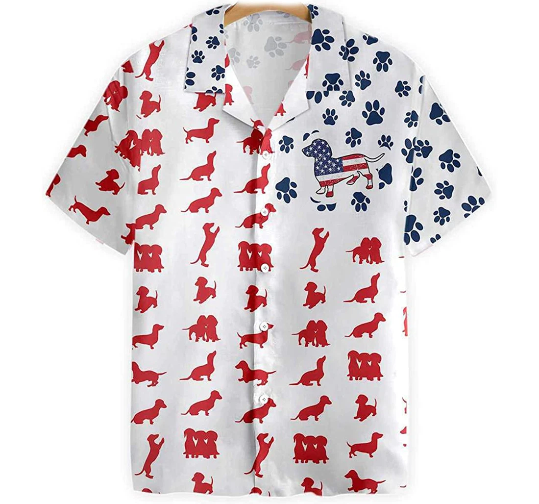 Dachshund American Flag Dog Lover, Gift And White Hawaiian Shirt, Button Up Aloha Shirt For Men, Women