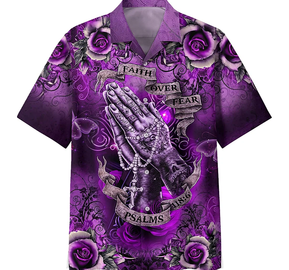 Jesus - Faith Over Fear Psalms God Pray And Rose Purple Hawaiian Shirt, Button Up Aloha Shirt For Men, Women