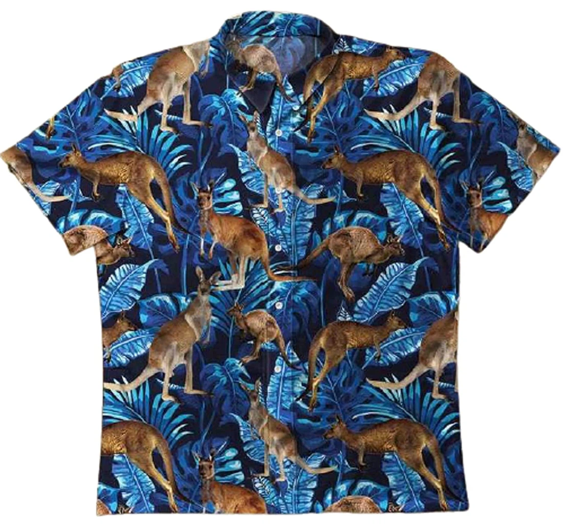 Kangaroo Color Gifts And White Hawaiian Shirt, Button Up Aloha Shirt For Men, Women