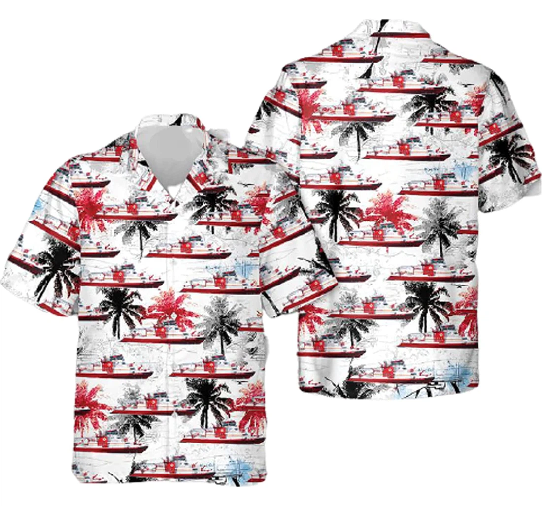 Tree-boat White Hawaiian Shirt, Button Up Aloha Shirt For Men, Women