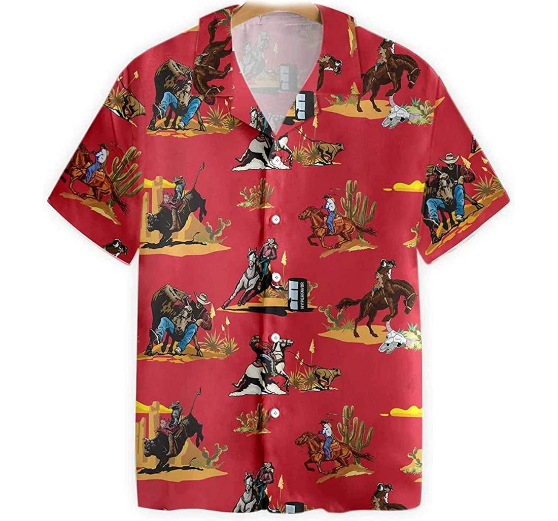 Cowboy - Rodeo Seamless Pattern Us1 Cactus, Gift And White Hawaiian Shirt, Button Up Aloha Shirt For Men, Women