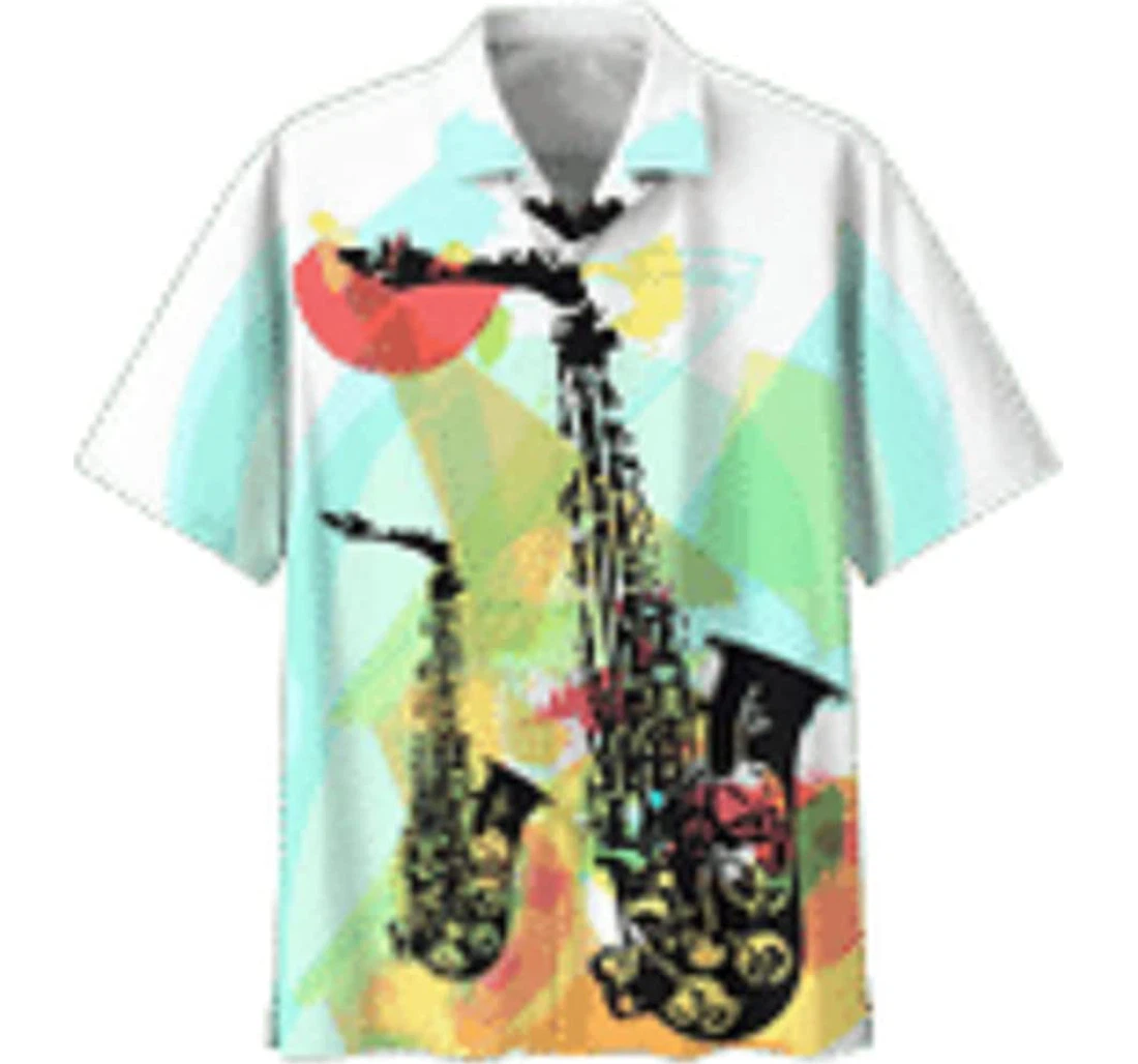 Saxophone White Hawaiian Shirt, Button Up Aloha Shirt For Men, Women