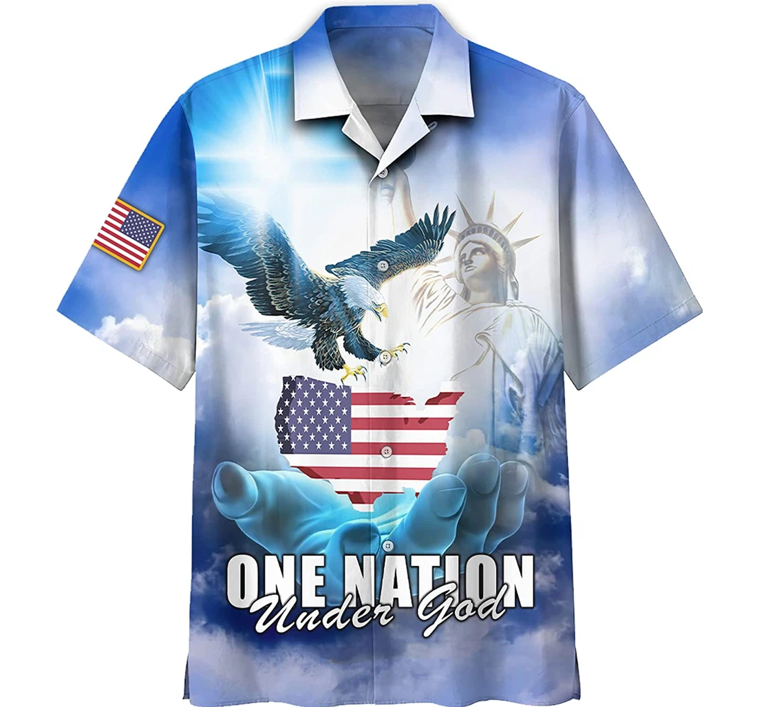 Jesus - One Nation Under God Christian, Eagle White Hawaiian Shirt, Button Up Aloha Shirt For Men, Women