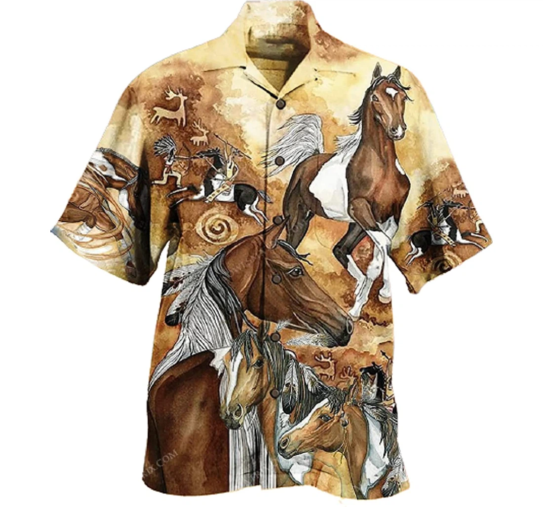 Horse Native American White Hawaiian Shirt, Button Up Aloha Shirt For Men, Women