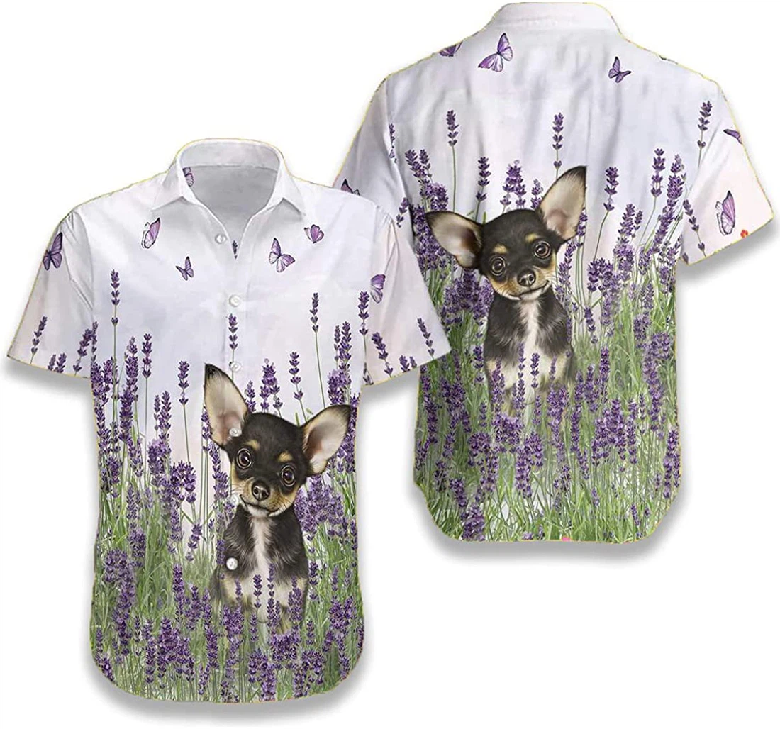 Chihuahua Lavender Butterfly Dog Lover Hawaiian Shirt, Button Up Aloha Shirt For Men, Women