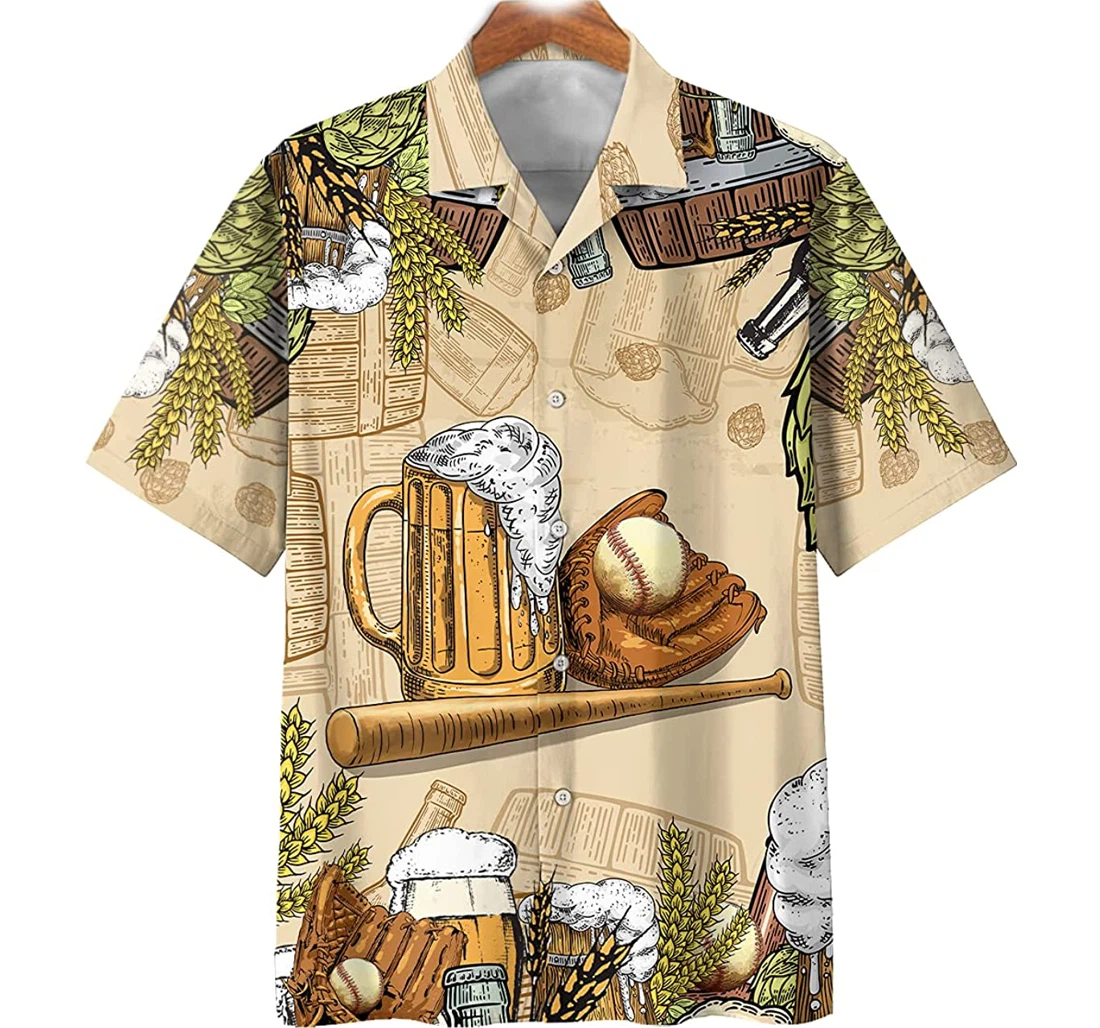 Beer And Baseball White Hawaiian Shirt, Button Up Aloha Shirt For Men, Women