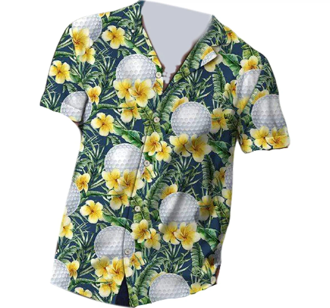 Golf Frangipani Gifts And White Hawaiian Shirt, Button Up Aloha Shirt For Men, Women