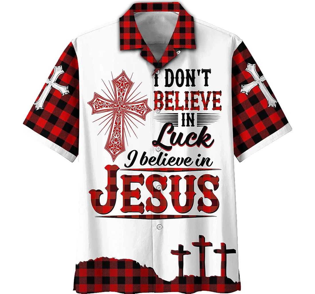 Cross - I Don't Believe In Luke, I Believe In Jesus Christian White Hawaiian Shirt, Button Up Aloha Shirt For Men, Women
