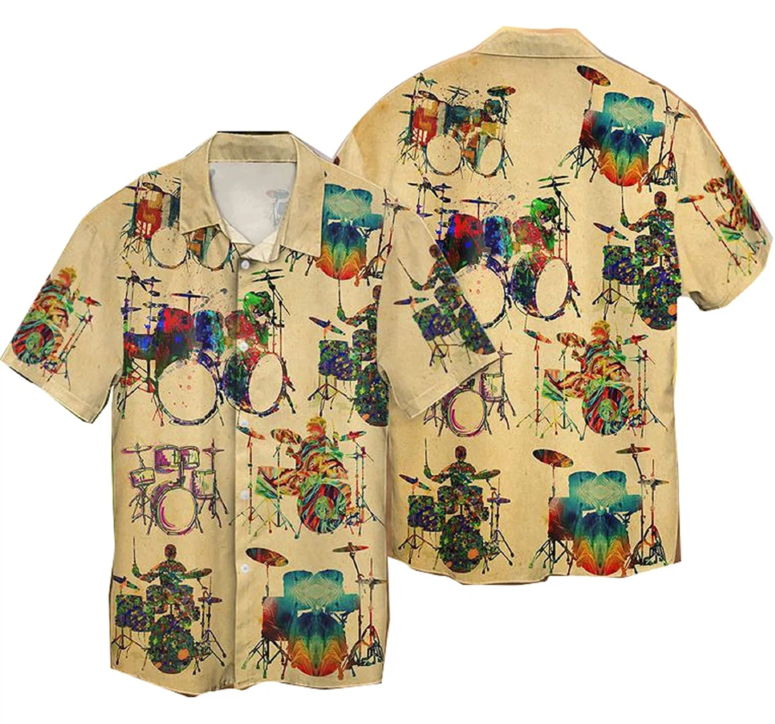 Drummer - Drum Colorful Drum Lover, Gift And White Hawaiian Shirt, Button Up Aloha Shirt For Men, Women