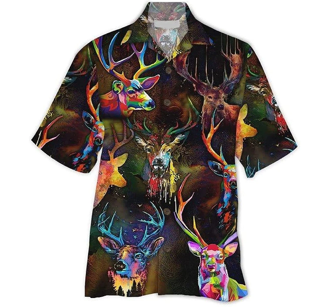 Deer Colors Gifts And White Hawaiian Shirt, Button Up Aloha Shirt For Men, Women