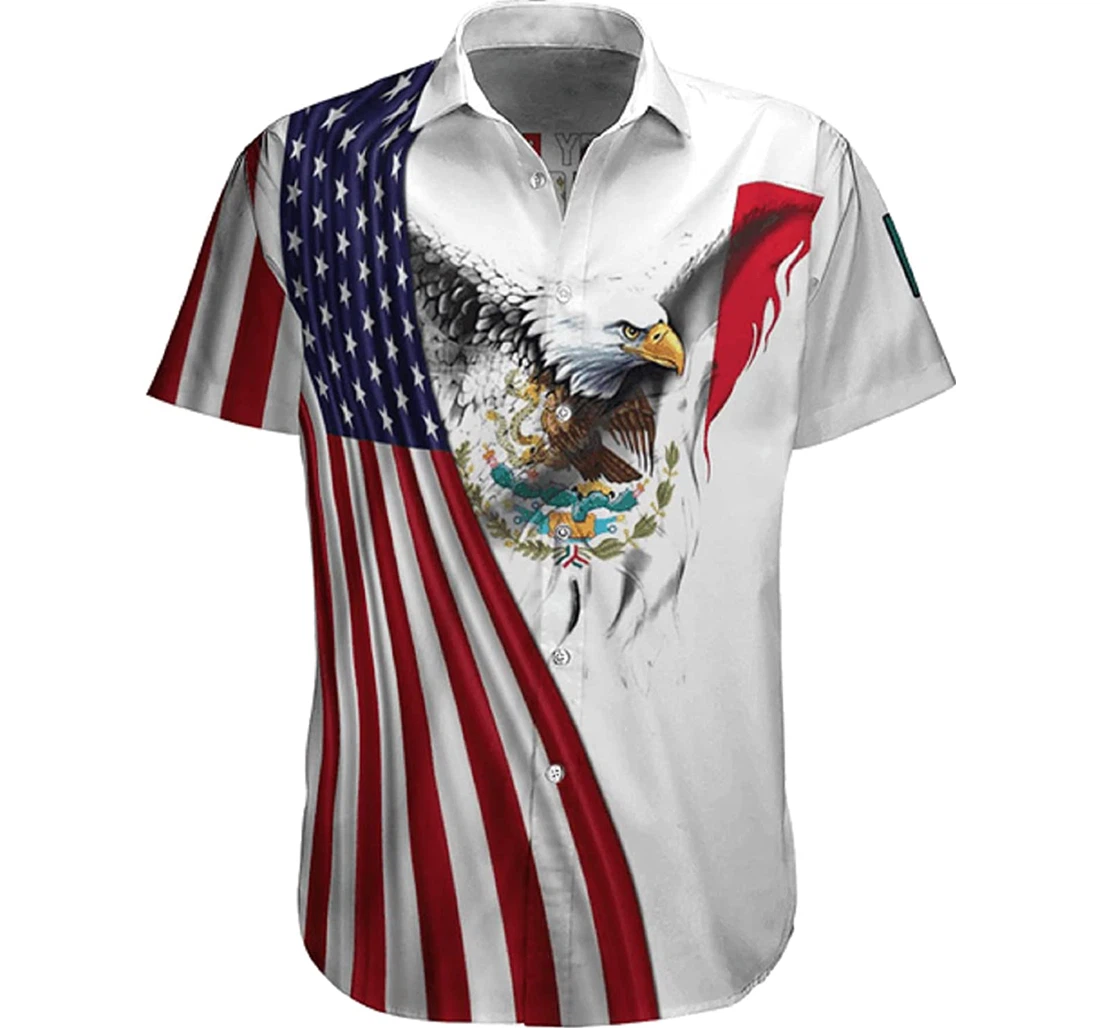 Eagle Mexico And Flag White Hawaiian Shirt, Button Up Aloha Shirt For Men, Women