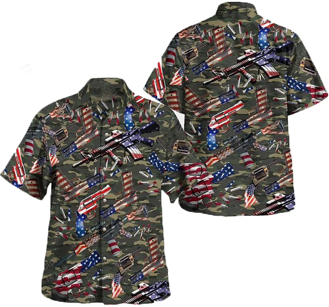 Camouflage Camo G.un Usa G.un America, Gift And Hawaiian Shirt, Button Up Aloha Shirt For Men, Women