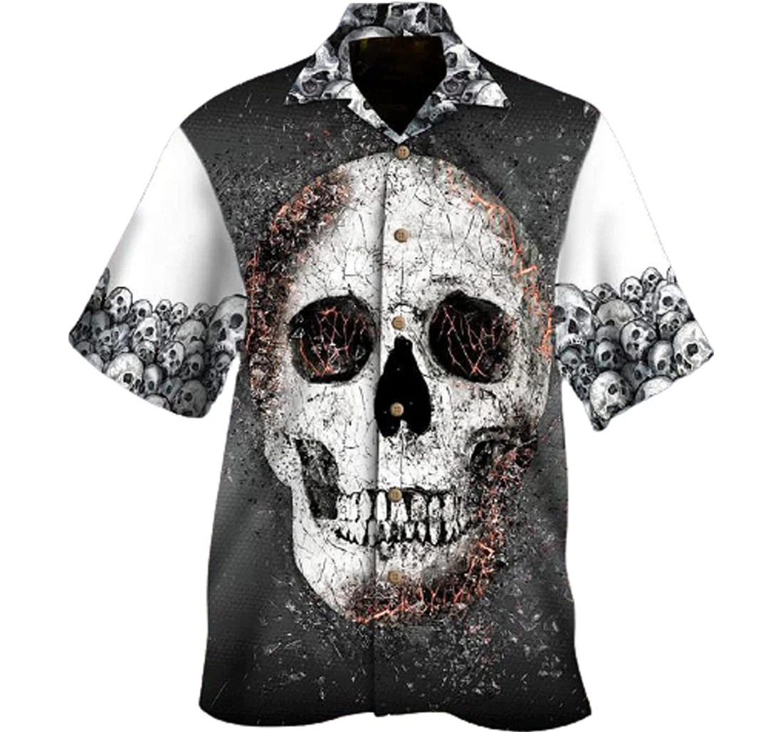 Poker Skull Gifts And White Hawaiian Shirt, Button Up Aloha Shirt For Men, Women