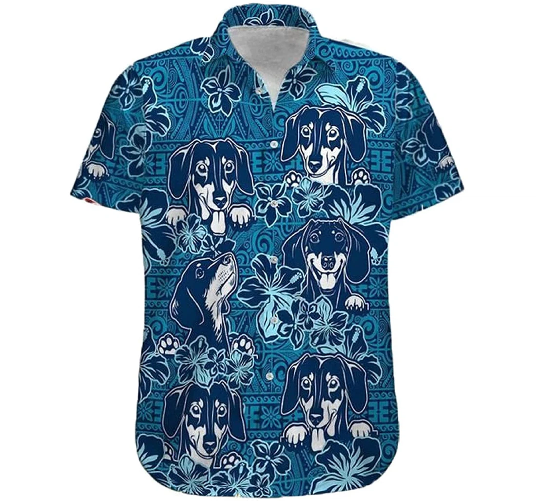 Dachshunds Hibiscus Pattern Us1 Dog Lover, Gift And White Hawaiian Shirt, Button Up Aloha Shirt For Men, Women