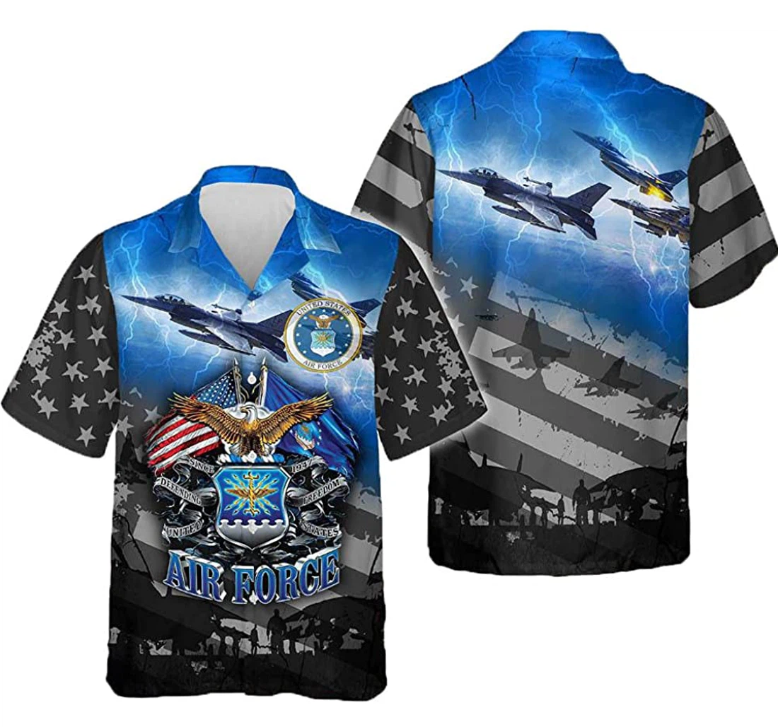 Eagle - United States Air Force Gift And American Flag White Hawaiian Shirt, Button Up Aloha Shirt For Men, Women