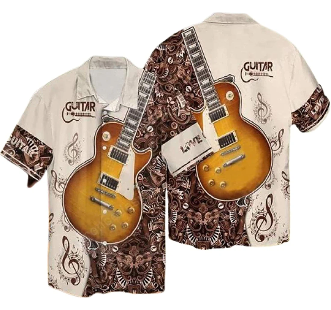 Guitar Lover Gifts And White Hawaiian Shirt, Button Up Aloha Shirt For Men, Women