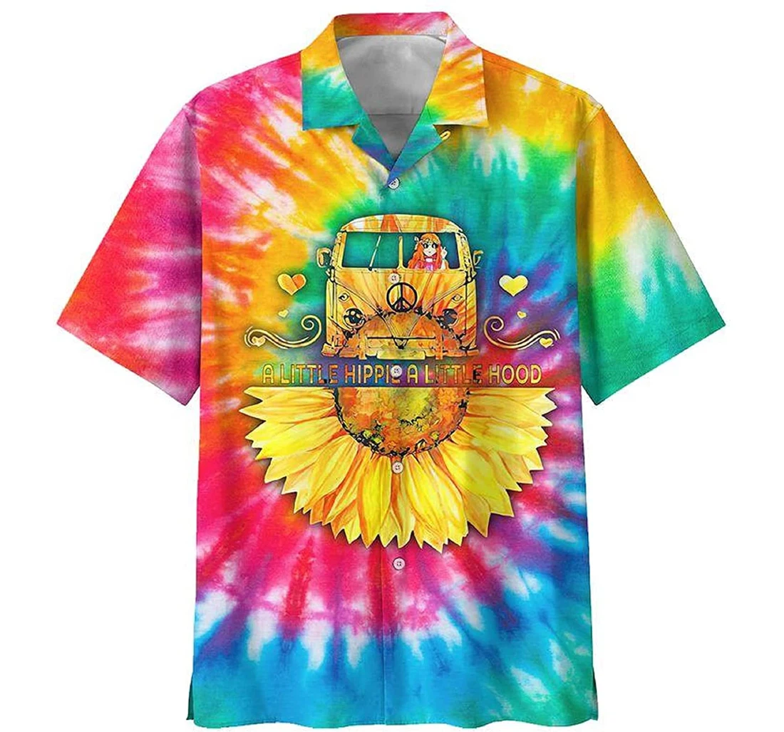 Hippie Tie Dye Sunflower Colorful Gift And White Hawaiian Shirt, Button Up Aloha Shirt For Men, Women