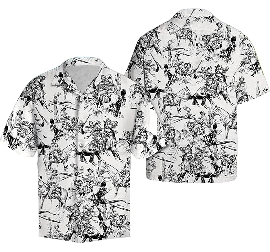 Cowboy Black & White Soft Hawaiian Shirt, Button Up Aloha Shirt For Men, Women