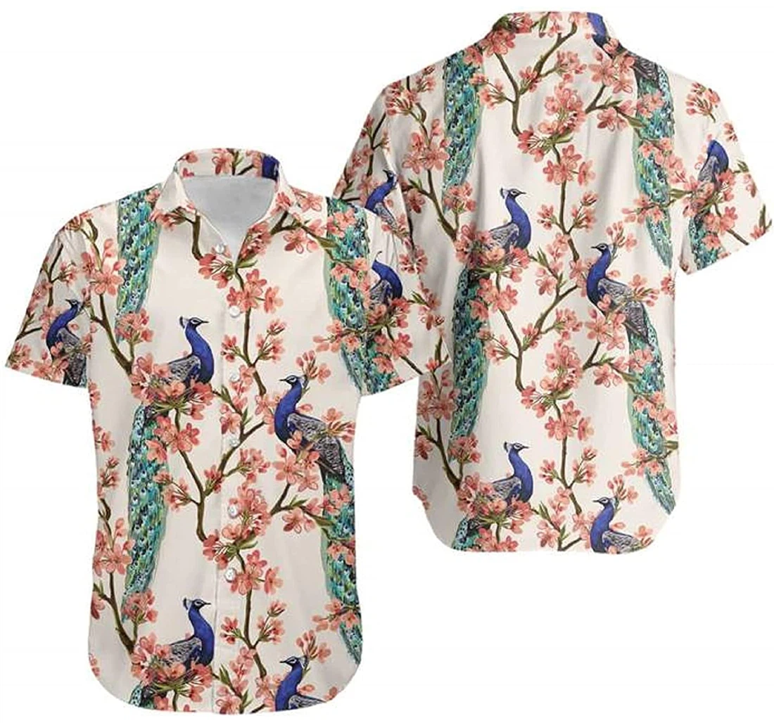 Flower, Splendid As Oriental Peacock Gifts And White Hawaiian Shirt, Button Up Aloha Shirt For Men, Women