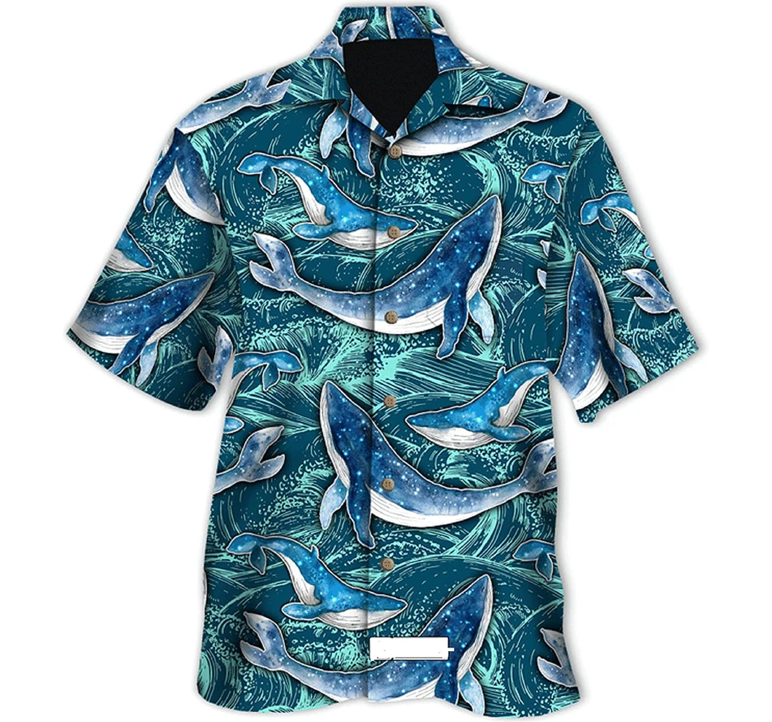 Whale And Wave Gift And Animal Lover White Hawaiian Shirt, Button Up Aloha Shirt For Men, Women