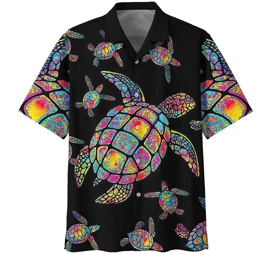 Hippie Sea Turtle Turtle Lover, Gift And White Hawaiian Shirt, Button Up Aloha Shirt For Men, Women