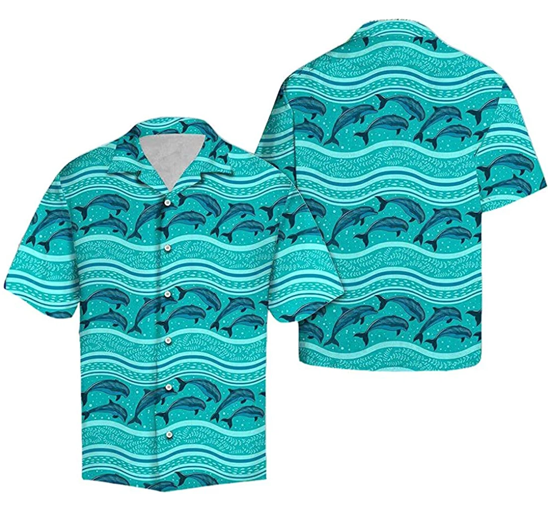 Lovely Dolphin Pattern Soft Hawaiian Shirt, Button Up Aloha Shirt For Men, Women