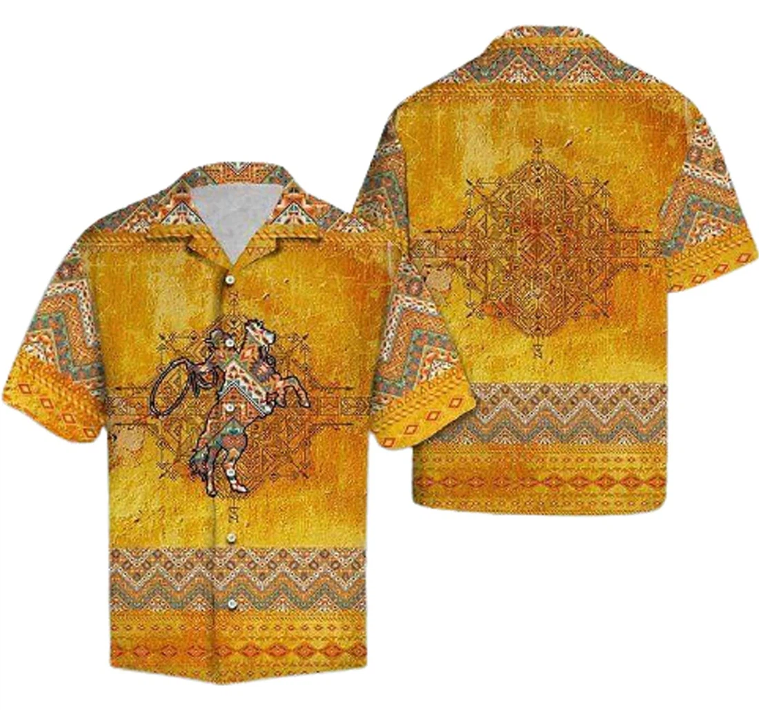 Bull Riding And Pattern Yellow Gifts And Hawaiian Shirt, Button Up Aloha Shirt For Men, Women