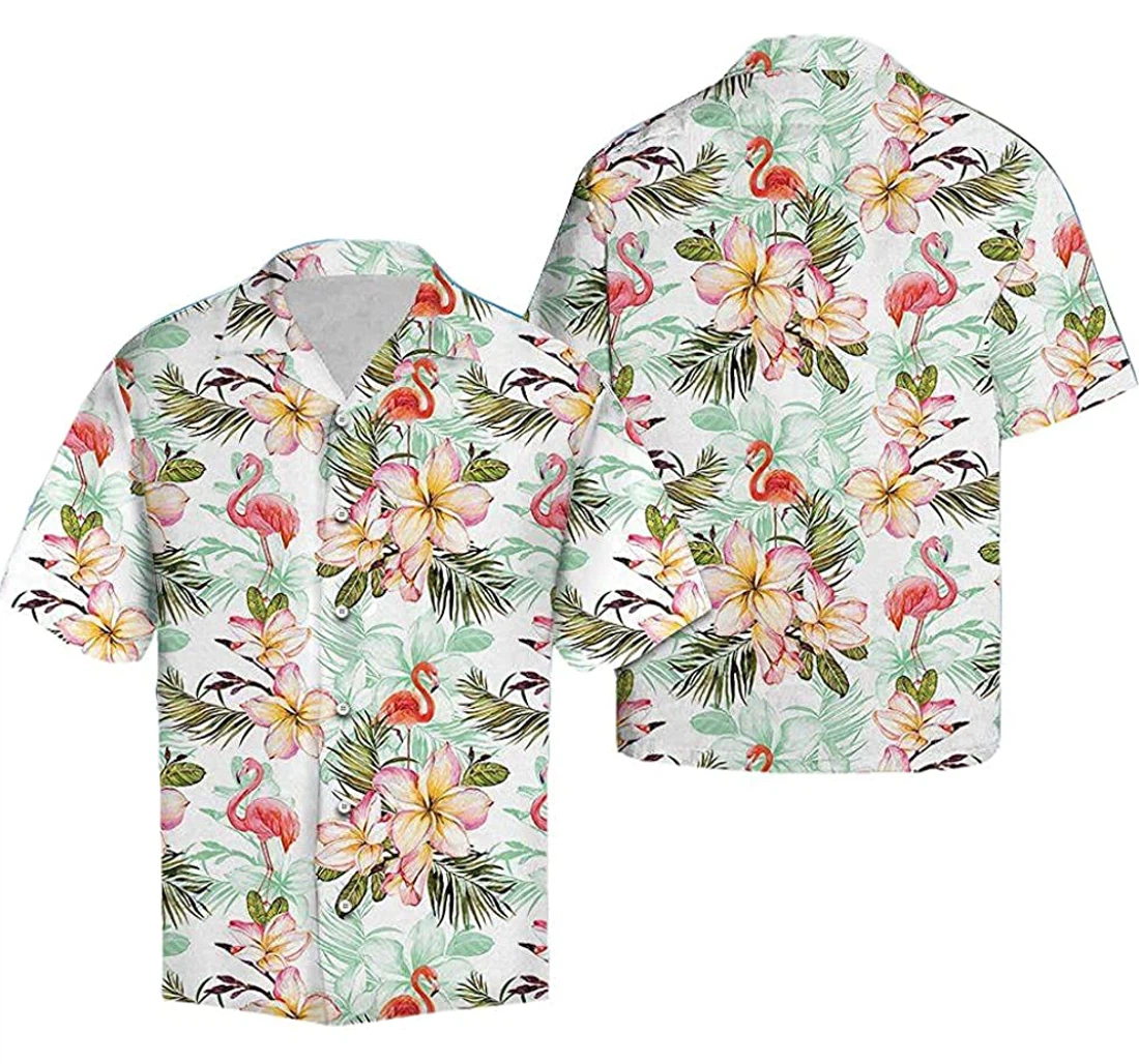 Flamingo Frangipani Flower Soft Hawaiian Shirt, Button Up Aloha Shirt For Men, Women