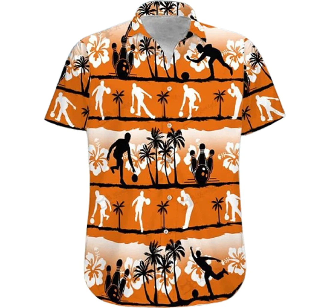 Bowling Sunset Palm Tree Gifts And White Hawaiian Shirt, Button Up Aloha Shirt For Men, Women