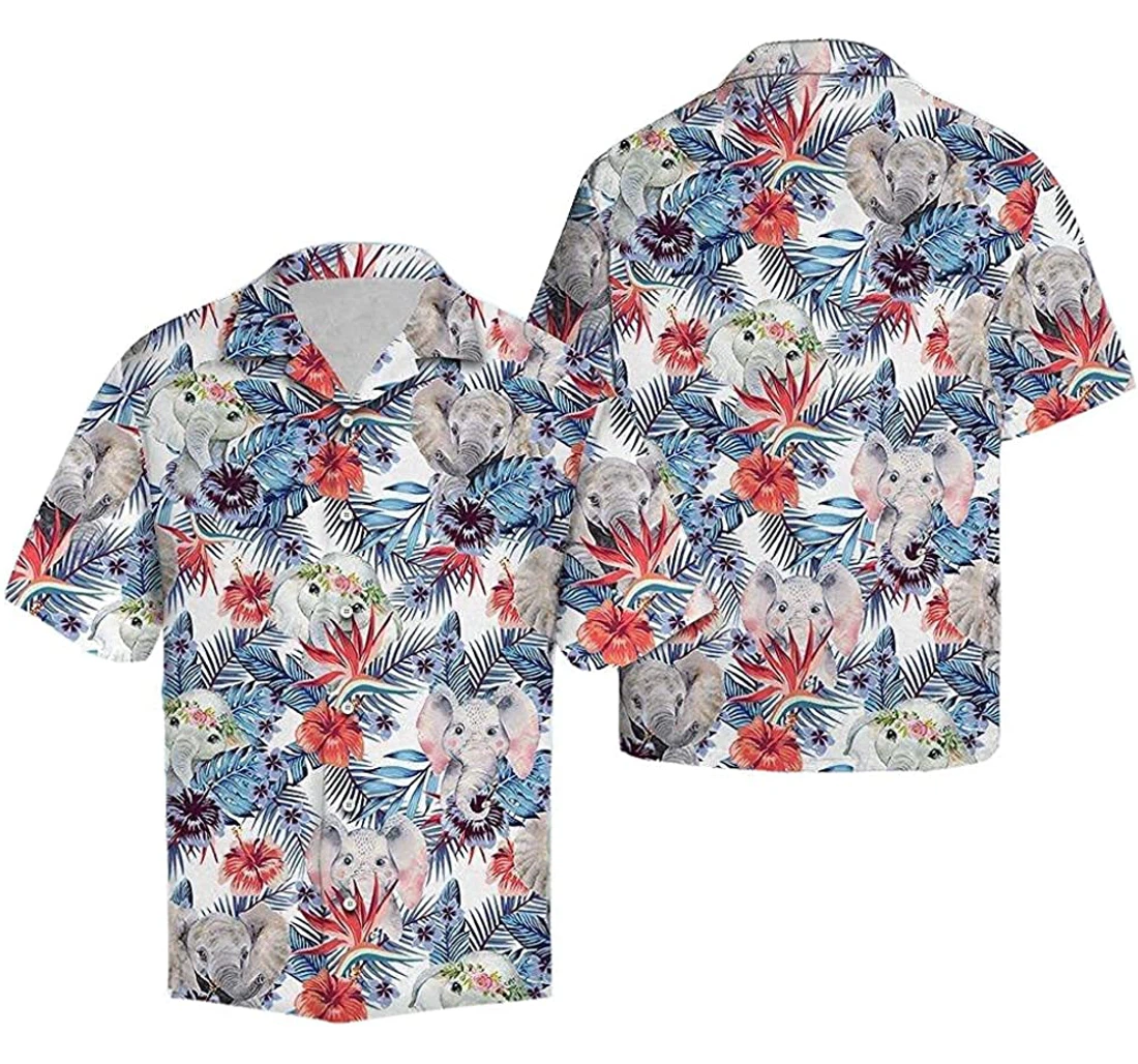 Elephant Hibiscus Flower Soft Hawaiian Shirt, Button Up Aloha Shirt For Men, Women