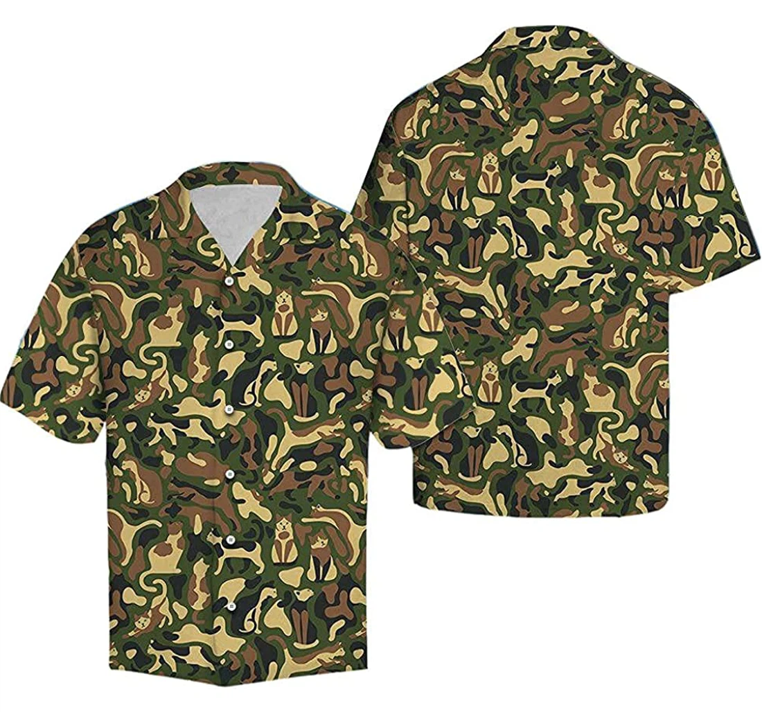 Cat Camo Soft Hawaiian Shirt, Button Up Aloha Shirt For Men, Women