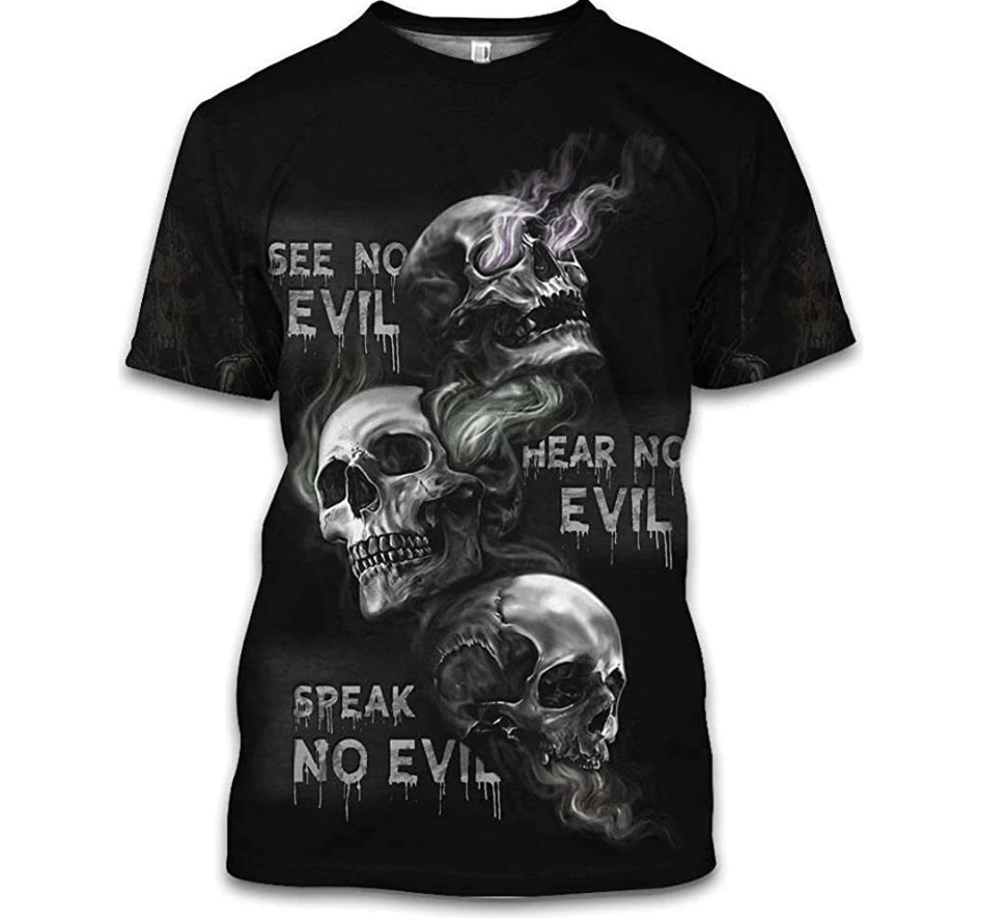 Skull Seehearspeak No Evil Shirts - 3D Printed T-shirt