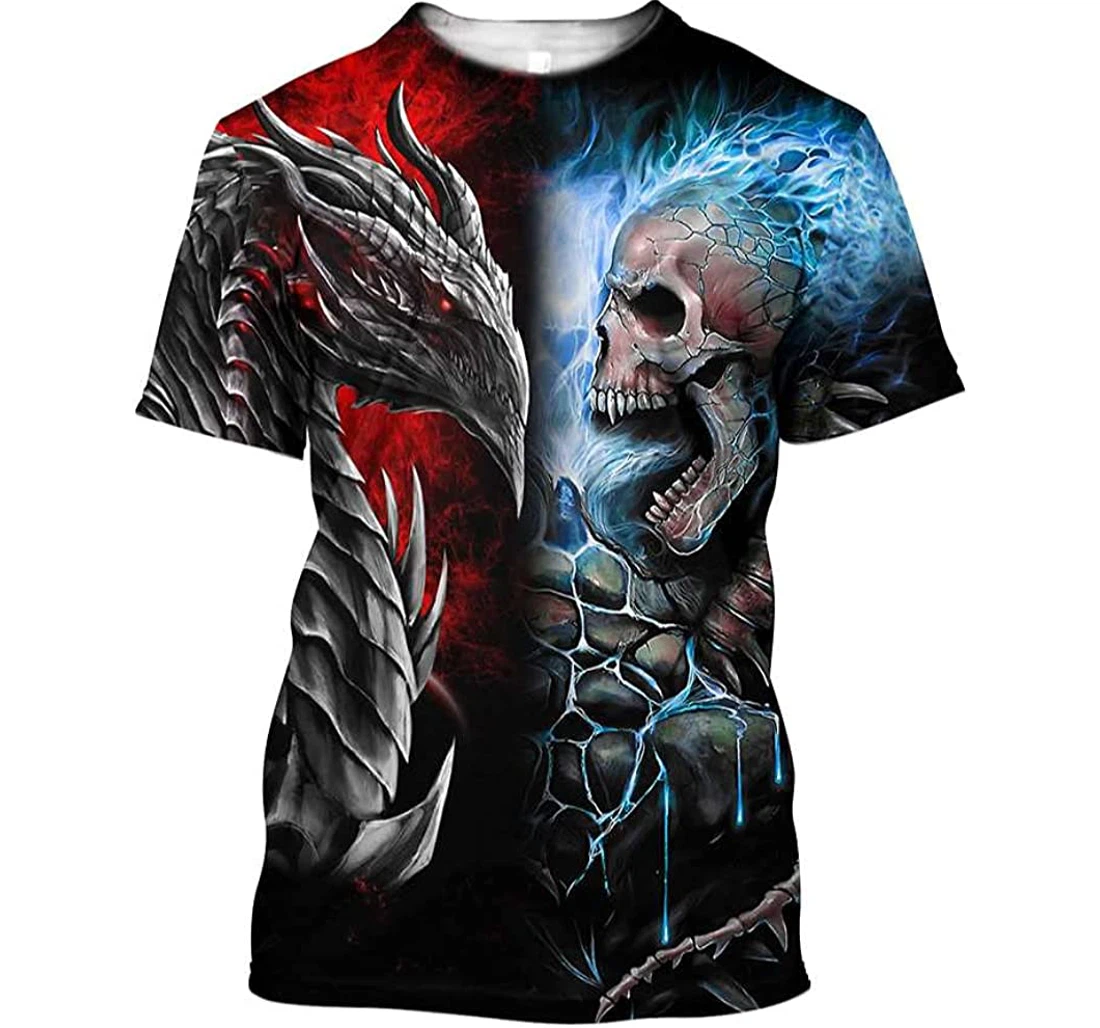 Skull Blue Fire Dragon Red Fire Shirts - 3D Printed T-shirt