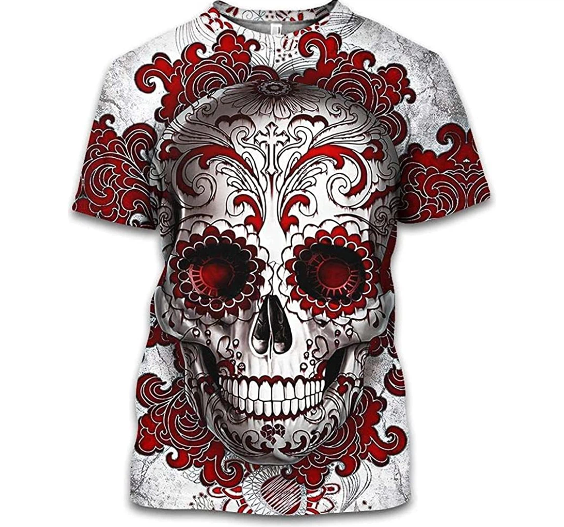 Skull White Red Color Design Shirts - 3D Printed T-shirt