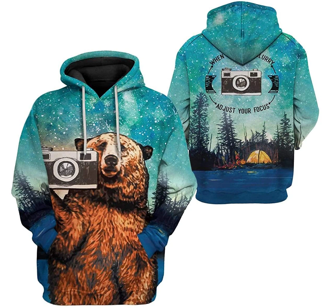 Photographer Camping Bear Shirts - 3D Printed Pullover Hoodie