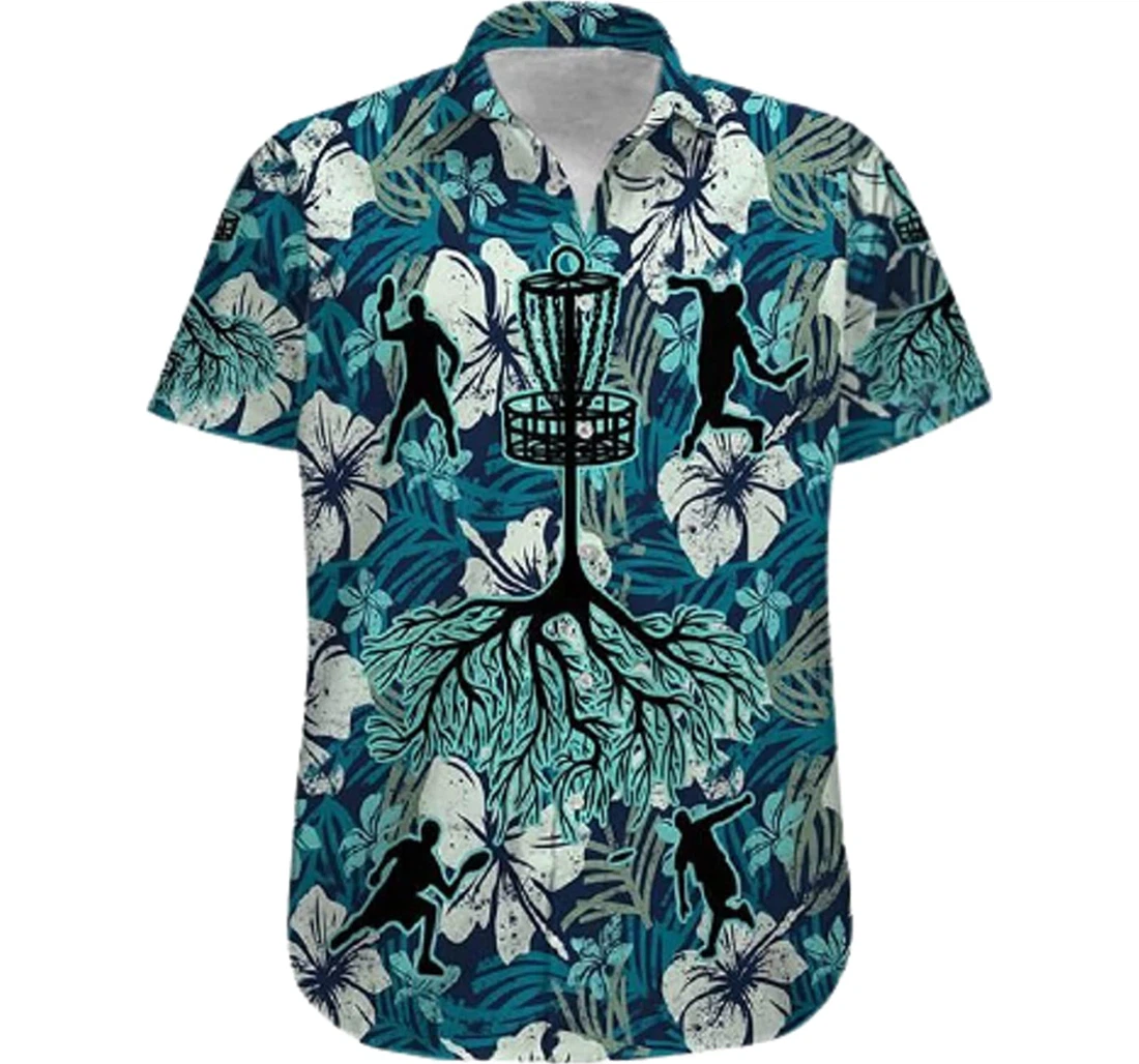 Disc Golf And Hibiscus Flower Gifts And White Hawaiian Shirt, Button Up Aloha Shirt For Men, Women