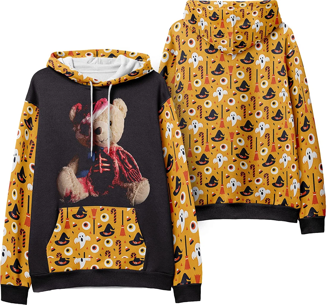 Zombie Bear Monster Mask Seamless Pattern Halloween - 3D Printed Pullover Hoodie