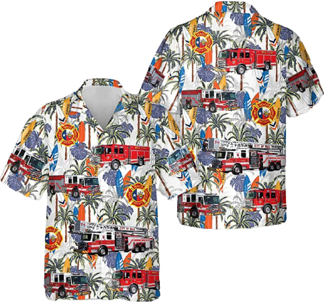 Fire Truck And Plants Gifts And White Hawaiian Shirt, Button Up Aloha Shirt For Men, Women