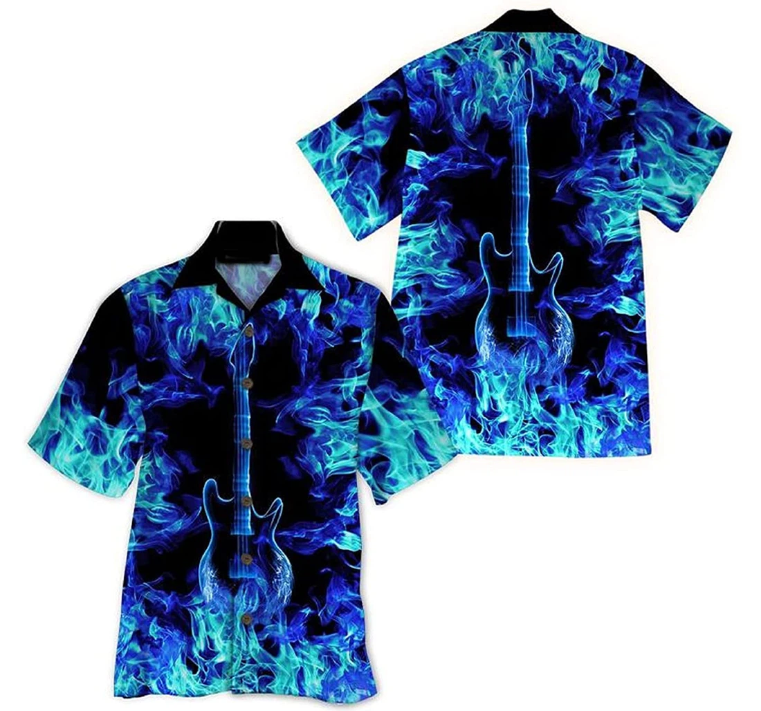 Guitar Fire Blue Guitar Lover, Gift And Hawaiian Shirt, Button Up Aloha Shirt For Men, Women