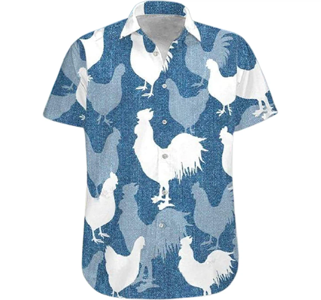 Chicken Blue Pattern Shirts Hawaiian Shirt, Button Up Aloha Shirt For Men, Women