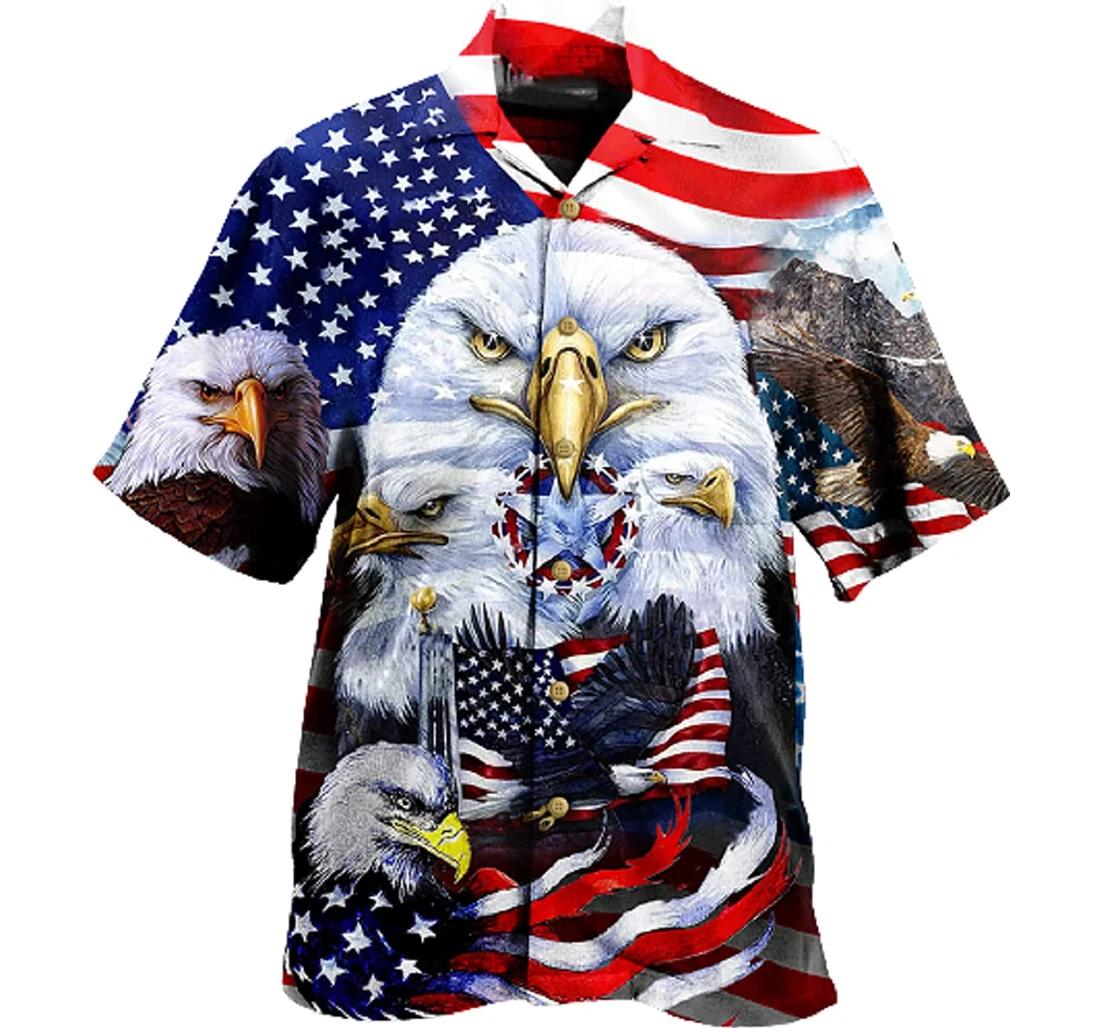 America Proud Happy Day Eagle Flag And Mountain Gifts And White Hawaiian Shirt, Button Up Aloha Shirt For Men, Women