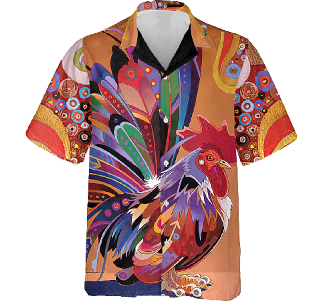 Rooster - Chicken Colors White Hawaiian Shirt, Button Up Aloha Shirt For Men, Women