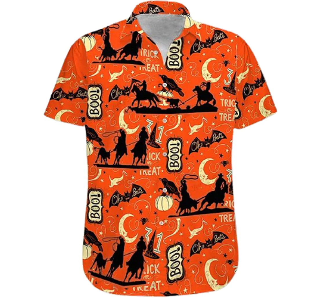 Cowboy And Pumpkin Team Roping Halloween White Hawaiian Shirt, Button Up Aloha Shirt For Men, Women